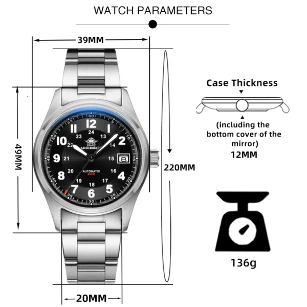 Reloj Automático ADDIESDIVE AD2048 – NH35A Mecánico, Cristal Zafiro, 200 m Sumergible y Luminiscente - Imagen 6