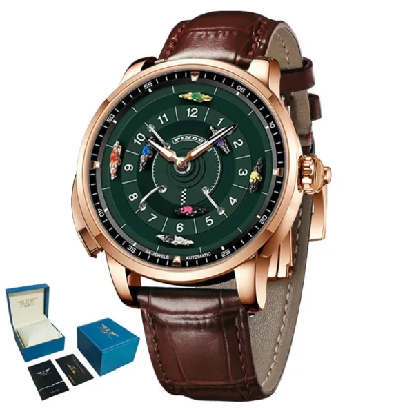 PINDU P6652 Reloj Mecánico Automático NH35A con Cristal de Zafiro, Correa de Piel Lumínica e Inspiración en Carreras de Caballos (copia) - Imagen 11