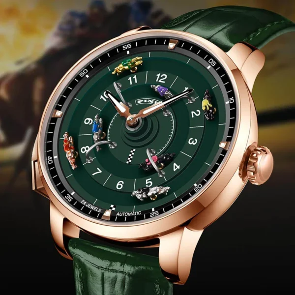 PINDU P6652 Reloj Mecánico Automático NH35A con Cristal de Zafiro, Correa de Piel Lumínica e Inspiración en Carreras de Caballos (copia) - Imagen 5