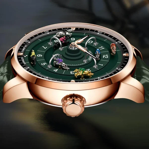 PINDU P6652 Reloj Mecánico Automático NH35A con Cristal de Zafiro, Correa de Piel Lumínica e Inspiración en Carreras de Caballos (copia) - Imagen 4
